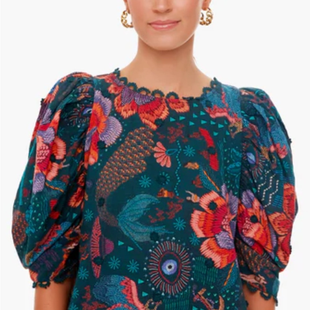 Farm Rio Teal River Creatures blouse size S